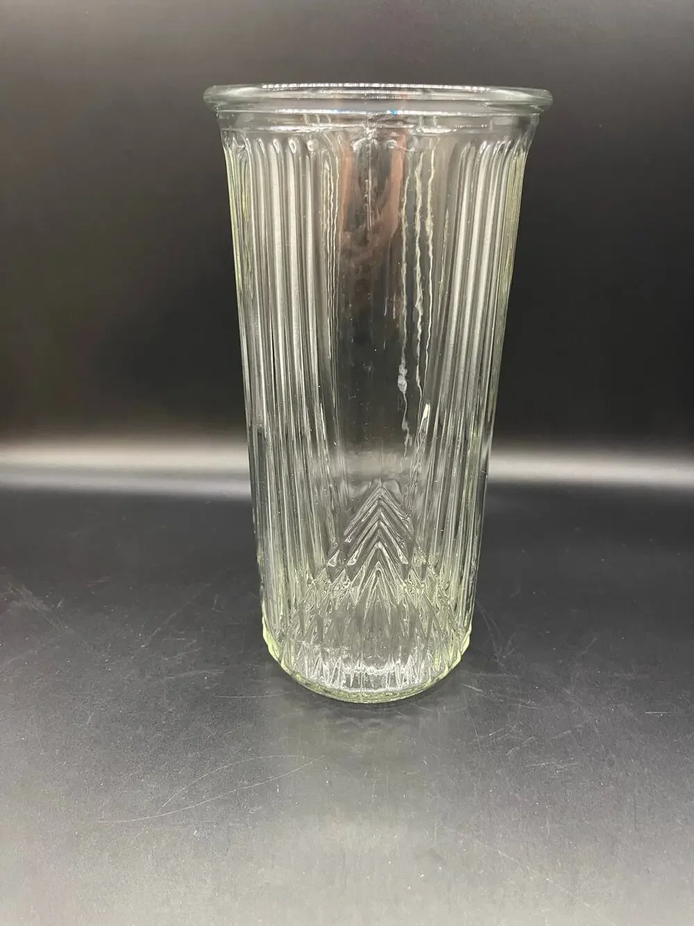 Tall Clear Ribbed Vase with Evergreen Christmas Tree Design 9.5